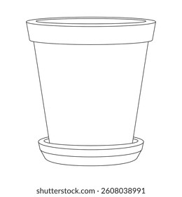 Clay pots. Flowerpot. Vector illustration isolated on white. Black line. Coloring page.