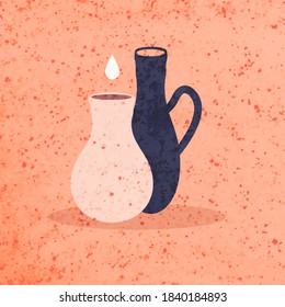 Potes de arcilla. Fondo estético moderno y textura. Afiche con colores de terracota. Fondo estético moderno. Moderno a mediados de siglo. La decoración de las paredes. Arte minimalista moderno.