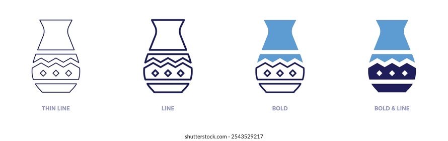 Clay pottery icon in 4 different styles. Thin Line, Line, Bold, and Bold Line. Duotone style. Editable stroke.