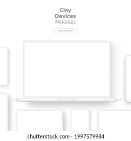 Clay Responsive Devices Mockup for Display Web-Sites and Apps Design. Vector Illustration