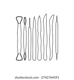clay sculpting modeling carving tools outline isolated on white background