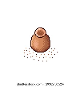 Clay shaker pixel art. Jar, vase. Vector illustration. Broken clay vase.