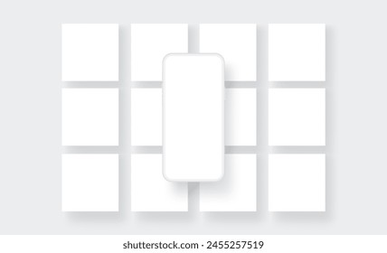 Clay Smartphone With Blank Screen. Mockup For Showing Social Media Posts Design. Vector Illustration