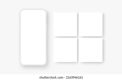 Clay Smartphone With Blank Square Templates for Social Media Posts Design. Vector Illustration