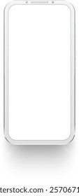 Clay smartphone with blank white screen displaying nothing, isolated on white background with soft shadow, ideal for showcasing apps or websites