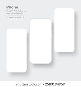 Clay Smartphone Mockup With Blank App Screens. Present Your Mobile Designs. Vector Illustration