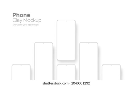 Clay Smartphones with Blank Screens, Isolated on White Background. Mockup for Showing Your Apps Design. Vector Illustration