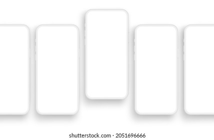 Clay Smartphones with Blank Screens, Isolated on White Background. Vector Illustration