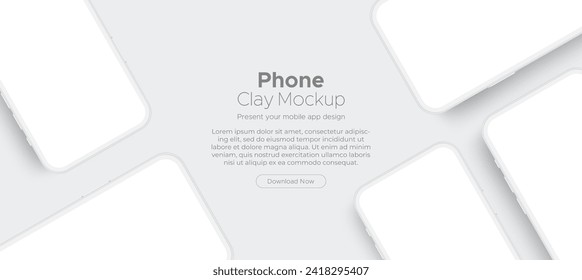 Clay Smartphones With Blank Screens. Mockup for Showing Mobile Apps, Isolated on White Background. Vector Illustration