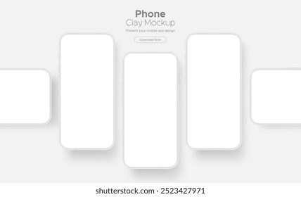 Clay Smartphones With Blank Screens. Showcase Your App Design On This Mockup. Vector Illustration