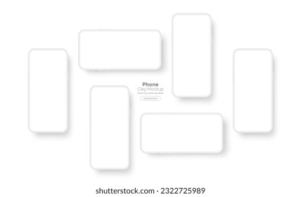 Clay Smartphones With Blank Screens. Template for Web Banner or Showcasing Mobile Apps, Isolated on White Background. Vector Illustration