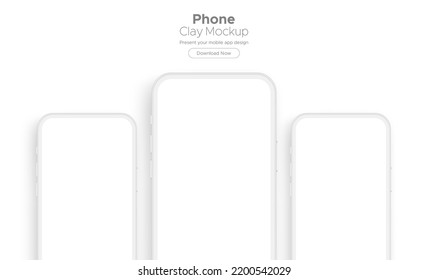 Clay Smartphones Mockups con pantallas en blanco para mostrar tus presentaciones y diseño de aplicaciones. Ilustración vectorial