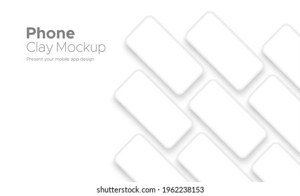 Clay Smartphones Screens Mockups for Showing App Design, Isolated on White Background. Vector Illustration