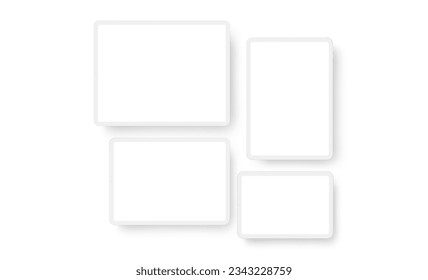 Clay Tablet Computer With Blank Screens, Vertical and Horizontal Mockup. Vector Illustration