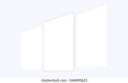 Clay tablet computer mockup with blank wireframing pages - perspective side view. Vector illustration