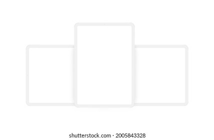 Clay Tablet Computers Mockups with Vertical and Horizontal Screens, Isolated on White Background. Vector Illustration