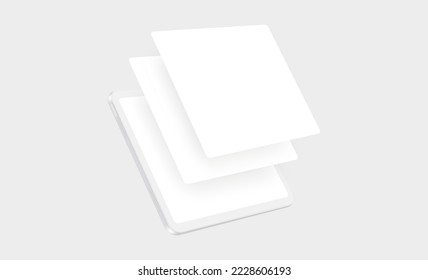 Clay Tablet Mockup With Web App Screens, Perspective Side View. Vector Illustration