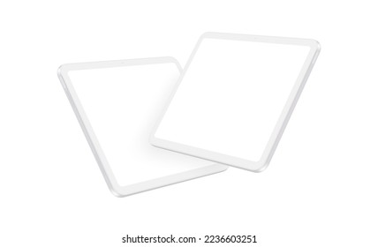 Clay Tablet Mockups with Blank Horizontal Screens, Side Perspective View. Vector Illustration