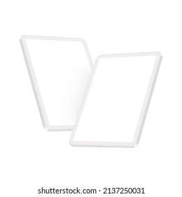 Clay Tablet Mockups With Blank White Screens, Side Perspective View. Vector Illustration