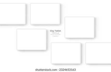 Clay Tablet Screens, Mockup for Showing Apps Design, Isolated on White Background. Vector Illustration