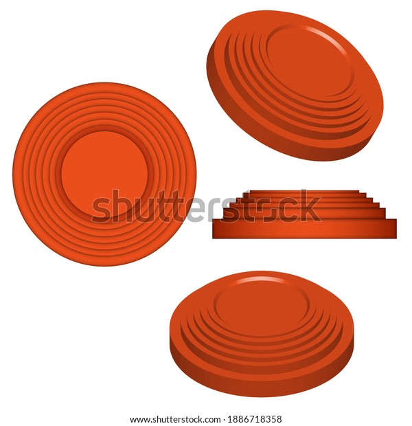 Clay targets isolated on\
white, orange plates for clay pigeon shooting, 3d vector model\
isometric shape.