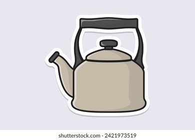 Clay Tea Kettle sticker design vector illustration. Kitchen interior object icon concept. Kitchen Teapot with closed lid sticker design with shadow.