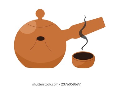 Clay teapot for ceremonial tea and cacao ceremonies, sacred expression of ancient ritual. Isolated vector illustration