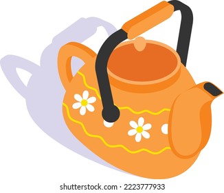 Clay Teapot Concept, Retro Team Maker Kettle Vector isometric Icon Design, Winter Season activities Symbol, Coldest Weather Sign, Snow and frost Stock Illustration