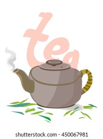 Clay teapot with handle vector illustration. Kettle for tea ceremonies