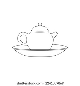 Clay Teapot Outline Icon Illustration on White Background