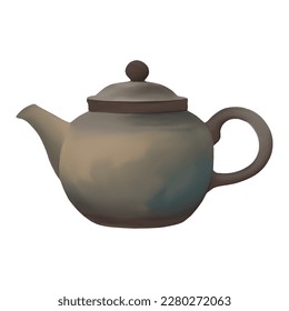 Clay Teapot Watercolor Isolated Hand Drawn Painting Illustration