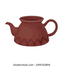 Clay teapot without a lid. Vector illustration on a white background.