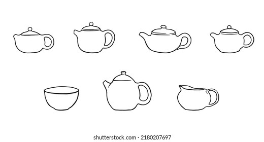 Tontepots doodle Illustrationen. chinesisches Teebeutel-Set