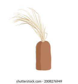 Clay vase with a dried palm leaf. Simple interior decor. Abstract feminine vector illustrations. Summer girly trendy simple icons. For instagram post, business advertisement, flyer design
