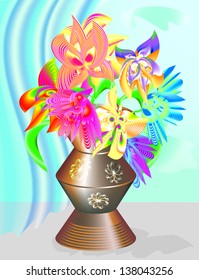 clay vase with flowers