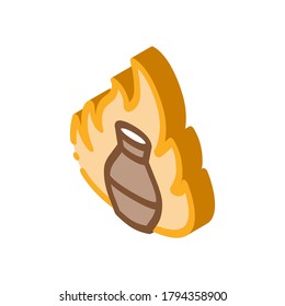 clay vase on fire icon vector. isometric clay vase on fire sign. color isolated symbol illustration