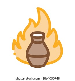 clay vase on fire icon vector. clay vase on fire sign. color contour symbol illustration