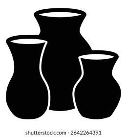 Clay vases solid icon, pottery making concept. Vector graphics. Different sizes jugs, fragile items sign on white background, style mobile or design