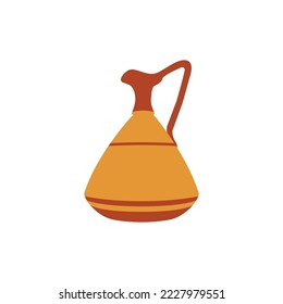 Clay Water Jug Flat Illustration. Clean Icon Design Element on Isolated White Background