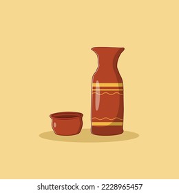 Clay Water Jug Vector Icon Illustration. Pottery Vector. Flat Cartoon Style Suitable for Web Landing Page, Banner, Flyer, Sticker, Wallpaper, Background