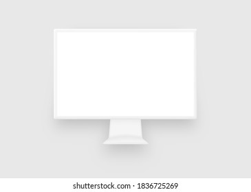 Clay white monitor computer mockup. Blank display for business work and leisure responsive electronic equipment with image presentation design digital vector gadget.