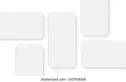 Clay wireframe mobile phones with blank screens. Mockup to showcasing mobile web-site design or screenshots apps. Vector illustration