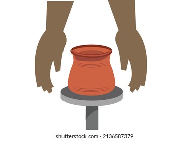 Clay-based vessel being formed on a pottery 