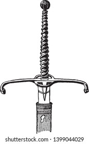 Claymore used with one hand and closely resembling the cuirassiers broadsword of the seventeenth century in England, vintage line drawing or engraving illustration.