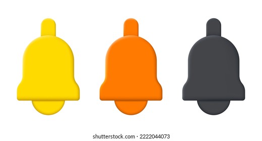 Claymorphism bell. Vector set isolated on white background.
