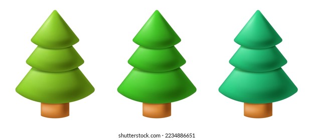 Claymorphism Christmas tree. Vector clipart isolated on white background.