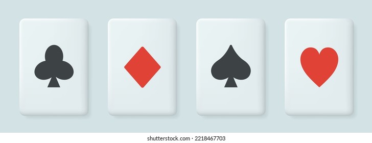 Claymorphism playing cards. Vector set isolated on gray background.
