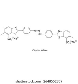 Clayton Estrutura esquelética amarela. Ilustração esquemática do composto de corante azoico. Diagrama simples, fórmula química.