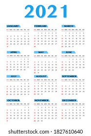 Limpiar diseño de plantillas de calendario 2021