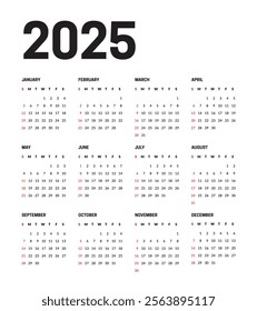 Clean 2025 Calendar Design in Modern Style for Every Month	
